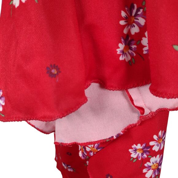 Vintage 70s Casual Midi Dress Size L Red Floral Print Dagger Collar Poly Knit - Picture 10 of 11